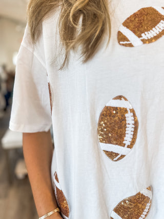 White Sparkle & Score Game Day Football T-Shirt