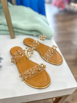 Gold Perfection Clear Strap Sandals