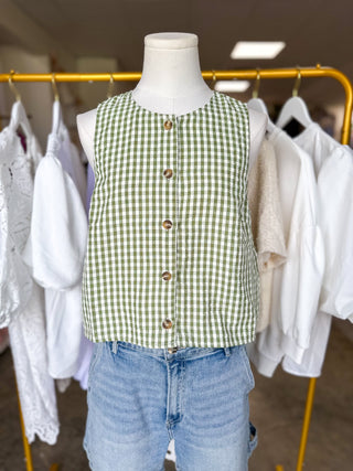 Green Summer Staple Gingham Tank
