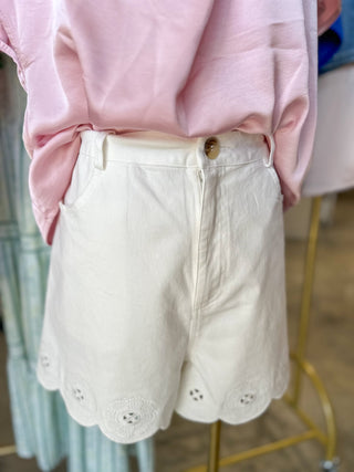 Off White Summer Social Eyelet Denim Shorts