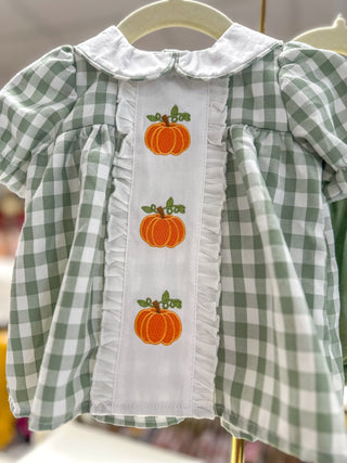 Fall Halloween & Thanksgiving Applique Plaid Girls Bloomers Romper Set