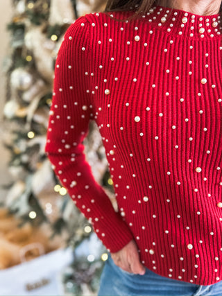 Red Snowfall Pearl Sweater