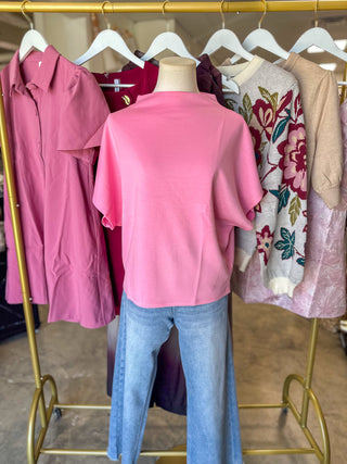 Pink Simple & Sweet Mock Neck Top