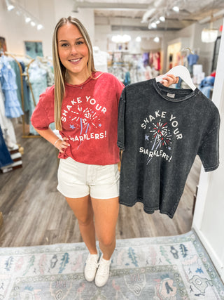 Red Shake Your Sparklers Mineral Wash Top
