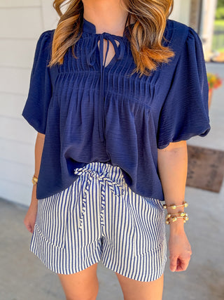 Navy Pintuck Detail Everyday Top