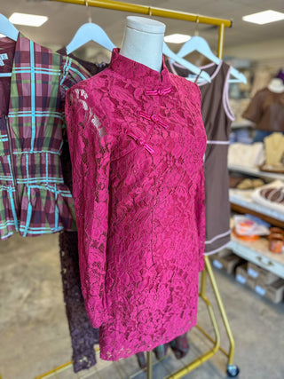 Burgundy & Lace Mini Dress