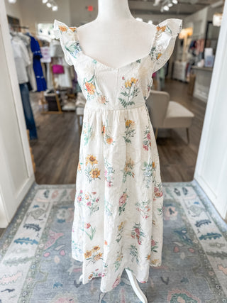 Ivory Spring Mornings Multi Floral Embroidery Midi Dress