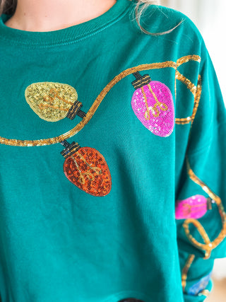 Green Holiday Charm Christmas Embroidery Cropped Sweatshirt