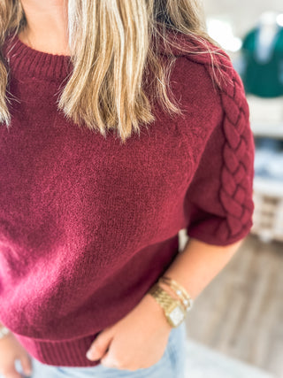 Burgundy Braided Charm Knit Top