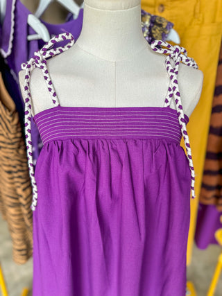 Purple Winning Season Tie Shoulder Mini Dress