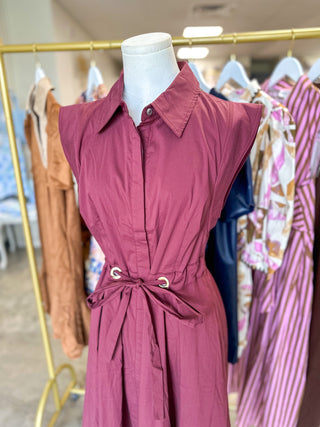Wine Marlowe Tie Waist Midi Dress