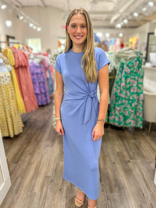 Chambray Blue Graceful & Gathered Knot Midi Dress Small