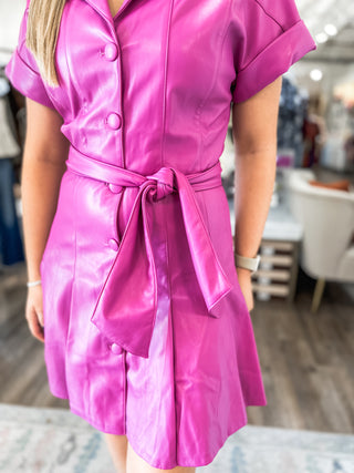 Broadway Babe Magenta Faux Leather Mini Dress