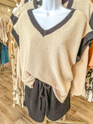 Taupe/Black Warm Me Up Cozy Shorts Set