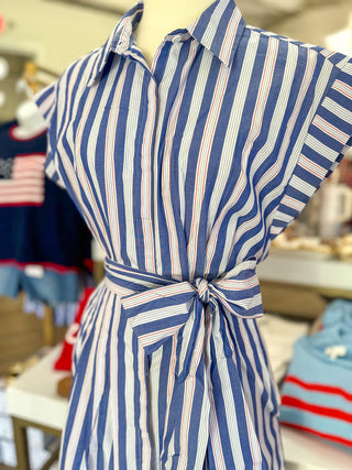Dark Blue Striped Samara Button Up Mini Dress