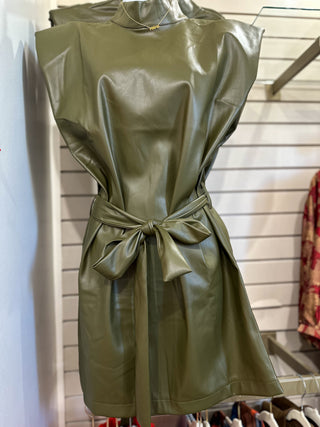 Tini Time Olive Faux Leather Dress