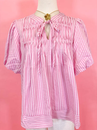 Pink Stripe Sweet Escape Puff Sleeve Top
