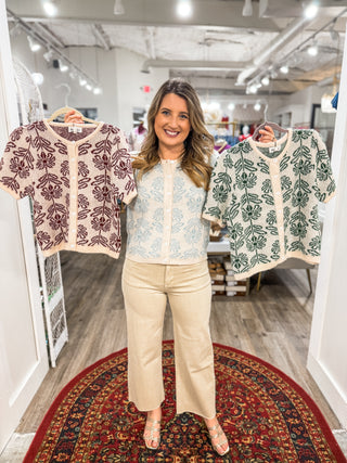 Retro Blue Short Sleeve Look This Way Cardigan