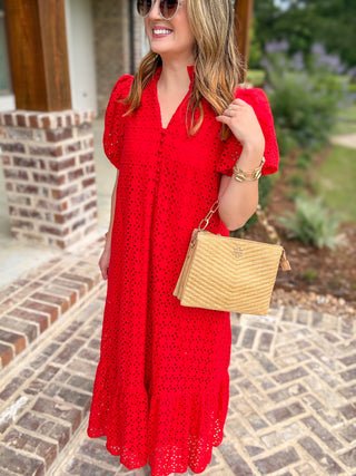 Red Sweet Eyelet Moments Midi Dress