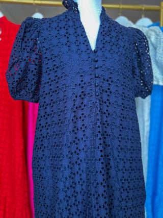 Navy Sweet Eyelet Moments Midi Dress
