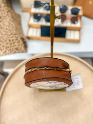 Brown Accented Clear Circular Stadium Crossbody Bag