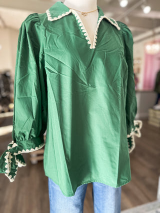 Pine Sweet Stitch Poplin Blouse