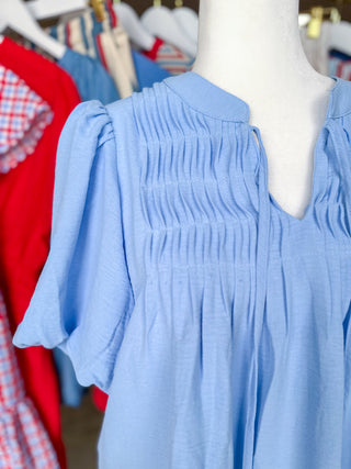 Light Blue Pintuck Detail Everyday Top