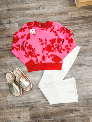 Magenta/Red Feminine Floral Pullover Sweater