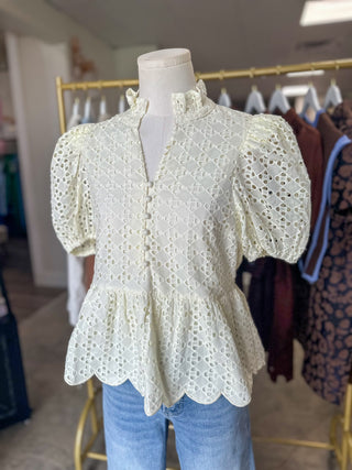 Cream Eloise Eyelet Peplum Top