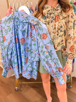 Ecru Garden Grace Bow Tie Neck Top