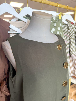 Olive Oh So Lovely Scallop Button Mini Dress