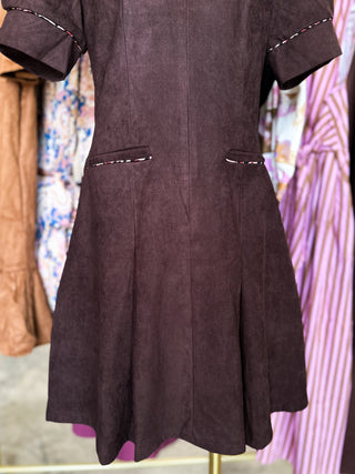 Cocoa Couture Pleated W/ Leopard Piping Suede Mini Dress
