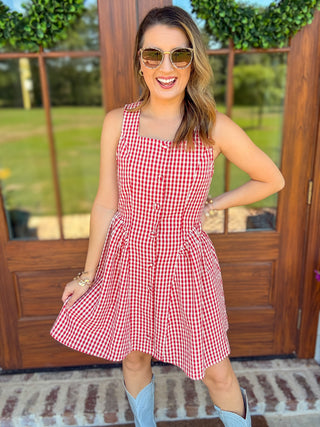 Red Front Porch Picnic Gingham Mini Dress