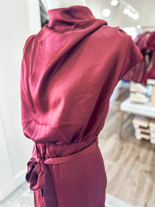 Burgundy Haven Tie Waist Midi Dress