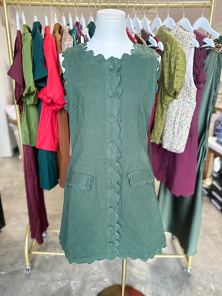 Hunter Green Sweet Detail Scallop Trim Mini Dress