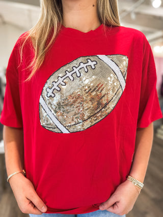 Red Classic Football Sequin Spirit Oversized Top