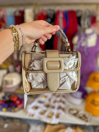 Gold Chic Flapover Clear Stadium Crossbody Bag