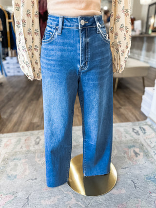 Aileeah Dark Wash High Rise Super Soft Crop Slim Wide