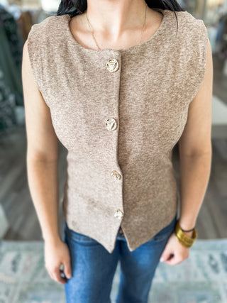 The Eleanor Gold Button Sleeveless Sweater