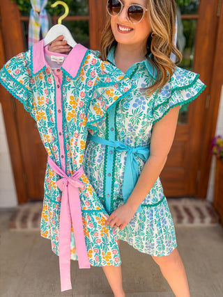 Pink Fresh Picked Floral Flutter Sleeve Mini Dress