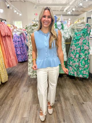 Light Blue Buttoned Up Beauty Peplum Top