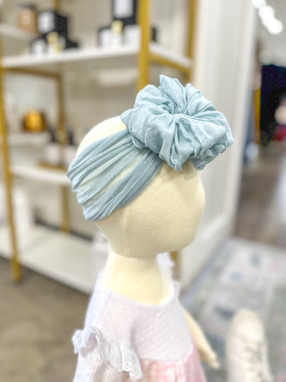 Baby Blue Frilly Frou Ruffle Headband Bow