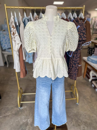 Cream Eloise Eyelet Peplum Top