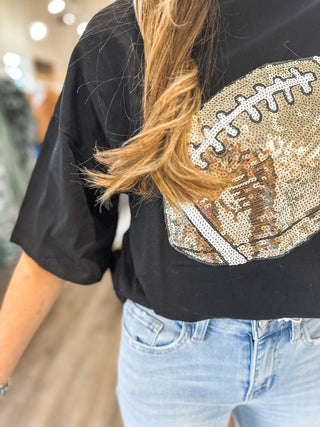 Black Classic Football Sequin Spirit Oversized Top