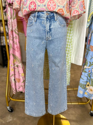 Eden's Dainty As Could Be Embroidered Wide Leg Denim Jeans
