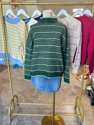 Forest Green Staple Stripe Mock Neck Sweater