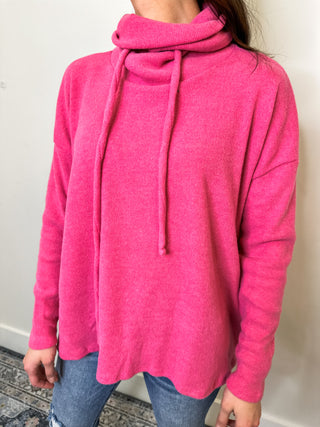 Candy Pink Micro Fleece Cowl Neck Sweater