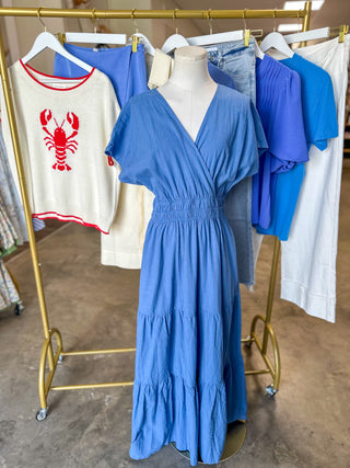 Blue Smocked Waist Tiered Maxi Dress