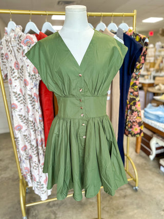 Olive Poplin Button Down Mini Dress
