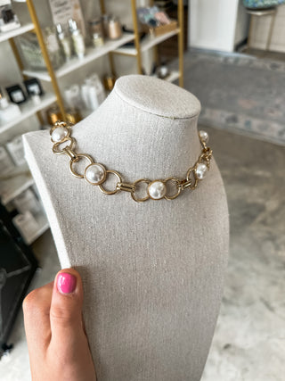 Gold Open Chain W/ Large Pearls 16"-18" Necklace